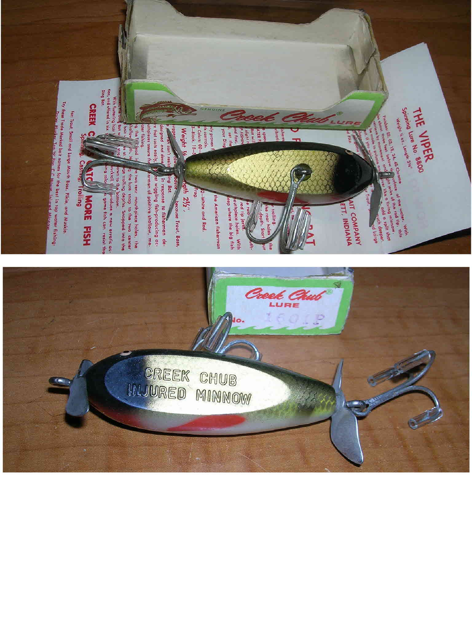 Pair of Creek Chub Pikie and Shiner Lures 5 Inch