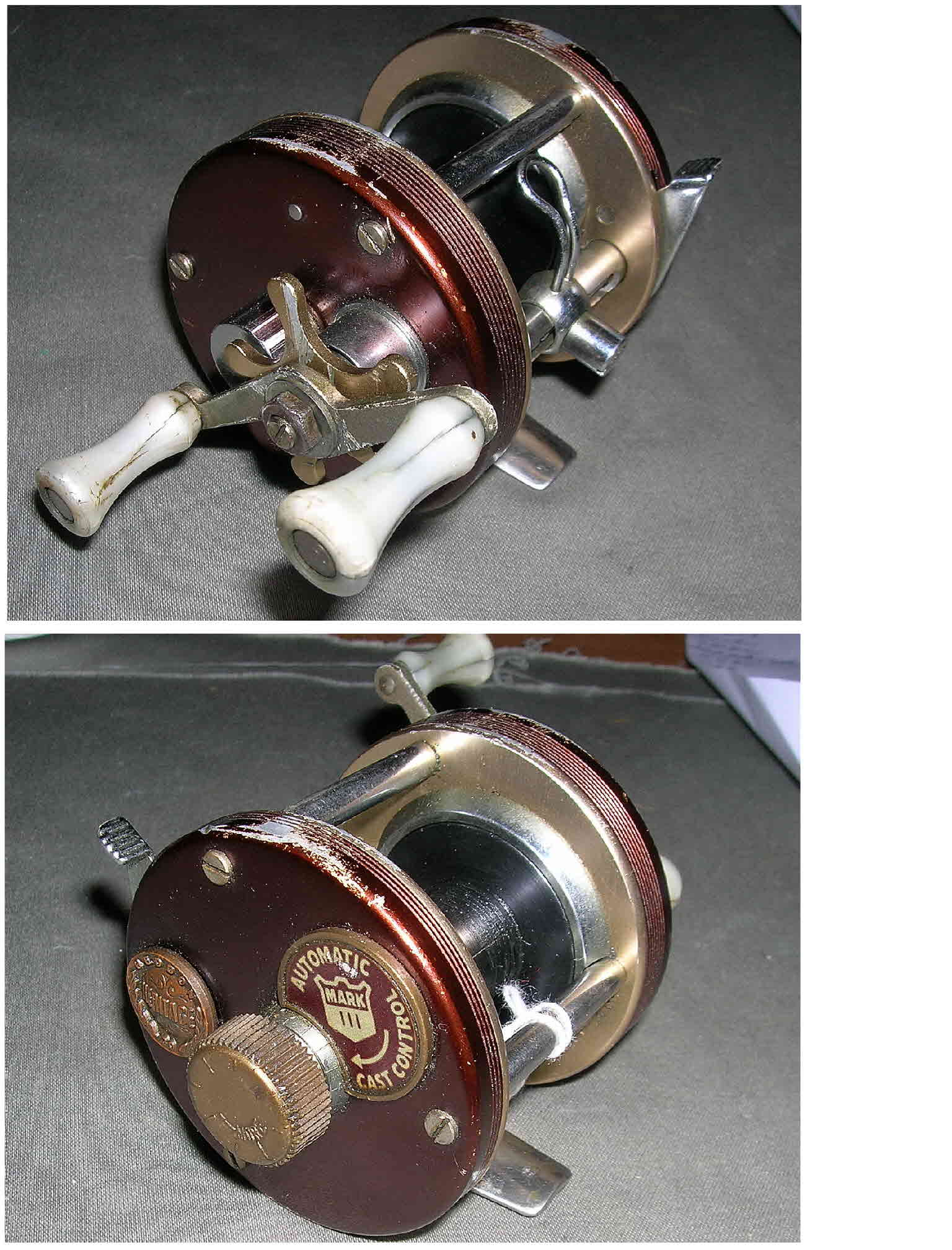 Antique brass salmon crank wind reel c 1870, 3.75 on off ratchet