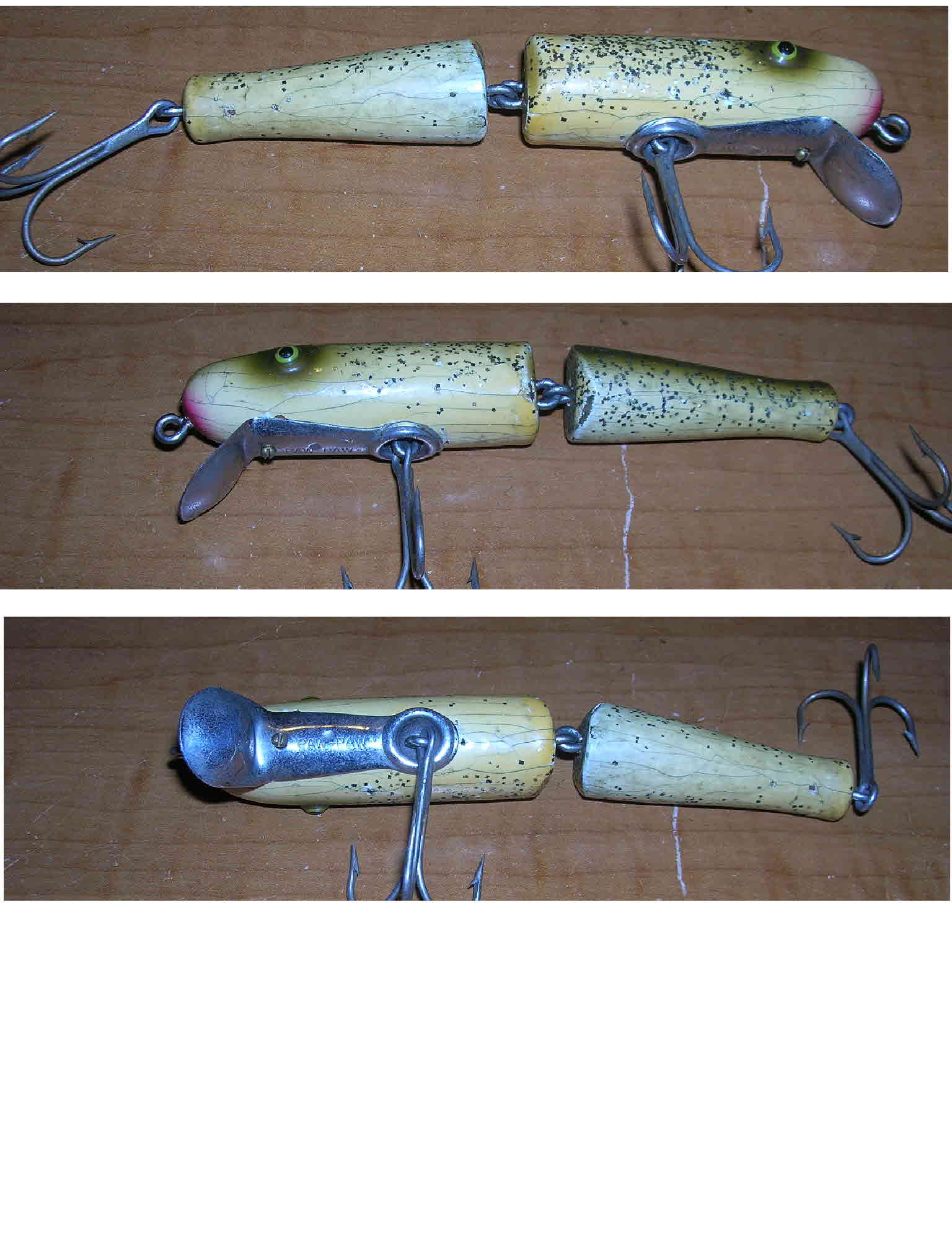 Vintage 4 3/8 Paw Paw wooden Famous Pikie Getum #1000 fishing lure with  tack eyes - AAA Auction and Realty